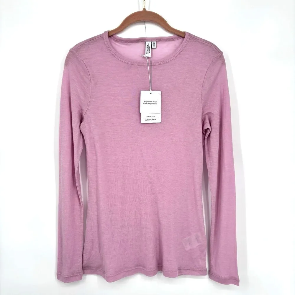& Other Stories Women's Med Slim-Fit Top Pink LS CrewNeck 60% Wool 1125741 NWT